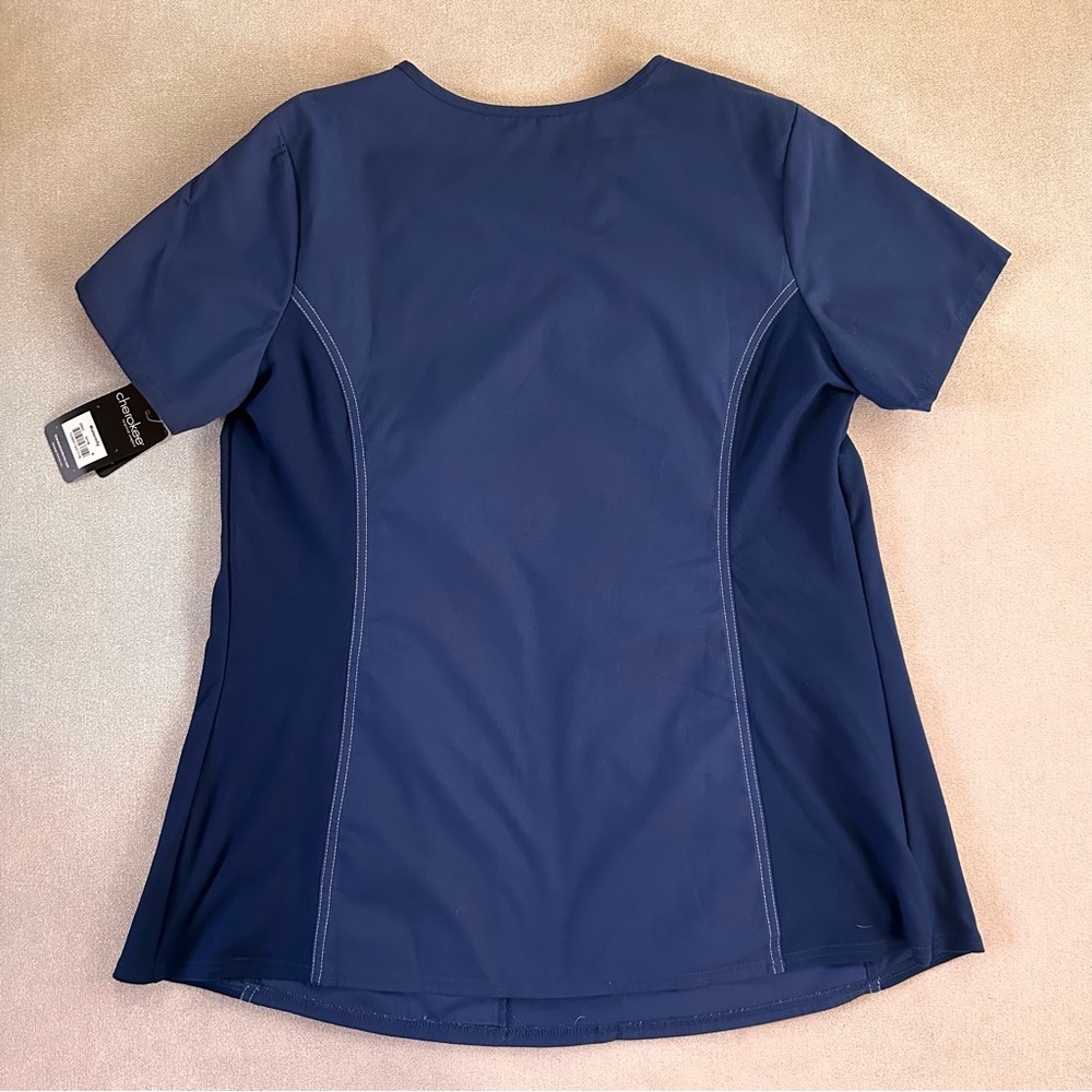 SOLD Cherokee Flexible Mock Wrap Maternity Scrub Top. Navy Blue. Medium - Picture 2 of 7